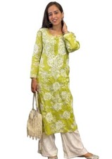 Women's Cotton Blend Straight Chikankari Embroidered Kurta