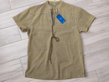 Chouyatou Olive Green Short Sleeve Grommet Tie V-neck Overblouse Top     Size  S