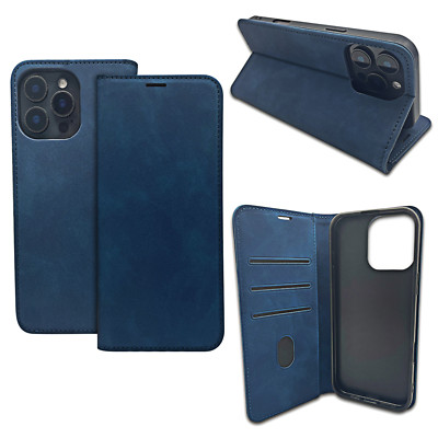 FÜR APPLE IPHONE 16 PRO - SUEDE Hülle Schutz Handy Buch Case Tasche Cover BLAU