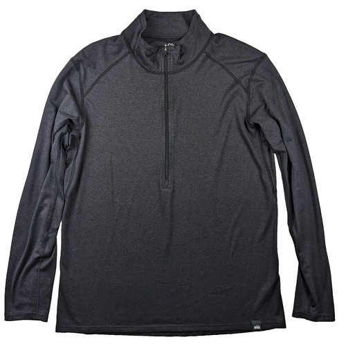 REI Womens Gray Lime Green Quarter Zip Hooded Base Layer Top