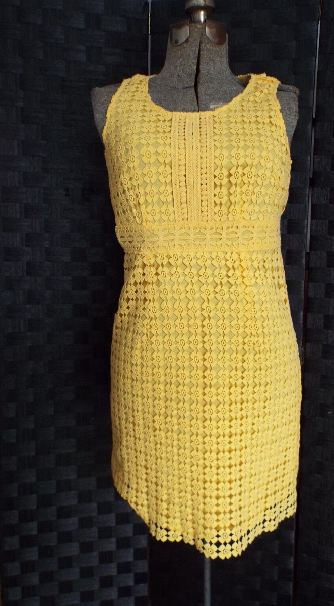 VINTAGE Laundry Shelli Segal Yellow Dress with Crochet over skirt