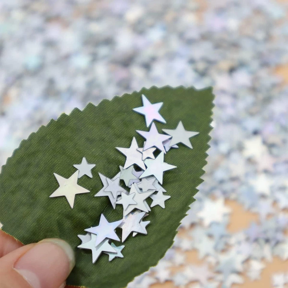 Lentejuelas y lentejuelas estrella plateadas brillantes de 60 gramos, confete de lámina brillante metálica Foto 3 de 4