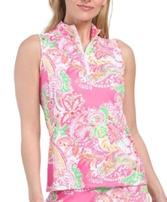 NWT X by GOTTEX Pink Petra PAISLEY Golf Tennis Sleeveless Mock Shirt - S M L