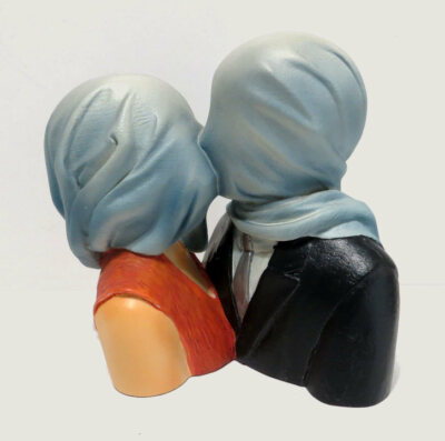 Rene Magritte Lovers II 1928 Covered Heads Resin Sculpture small