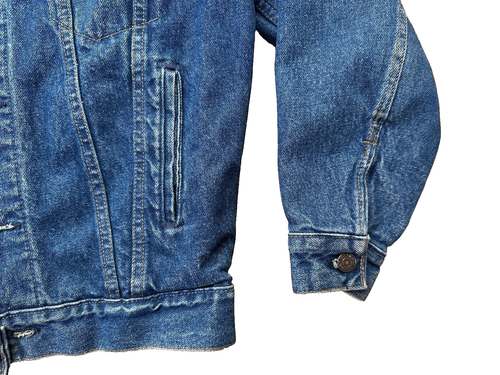 VTG Levi's Jeans Denim Trucker Jacket Red Buffalo Plaid Lined Youth L Adult S - Picture 4 of 14