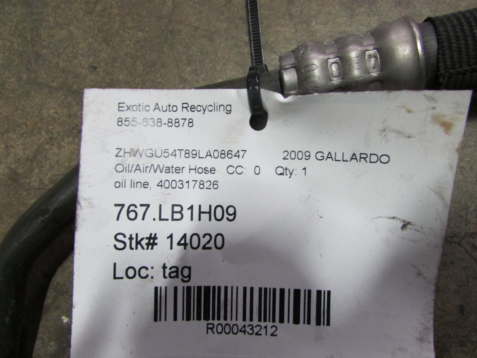 Lamborghini Gallardo LP550,560,570, Oil Line, Used, P/N 400317826