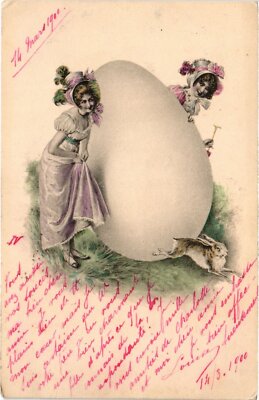 CPA AK Ostern - Damen mit riesigem Ei KÜNSTLER SIGNIERT (1387388)