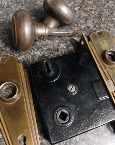 Cerradura de puerta esqueleto antigua de colección - perillas de puerta - placas traseras - hardware SIN LLAVE - Imagen 2 de 10