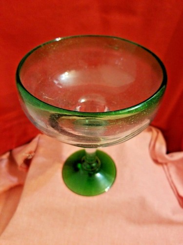 Margarita Glass Mexico Green Rim/Base W/Red Stripe Hand Blown Stamp At Base - Picture 2 of 6