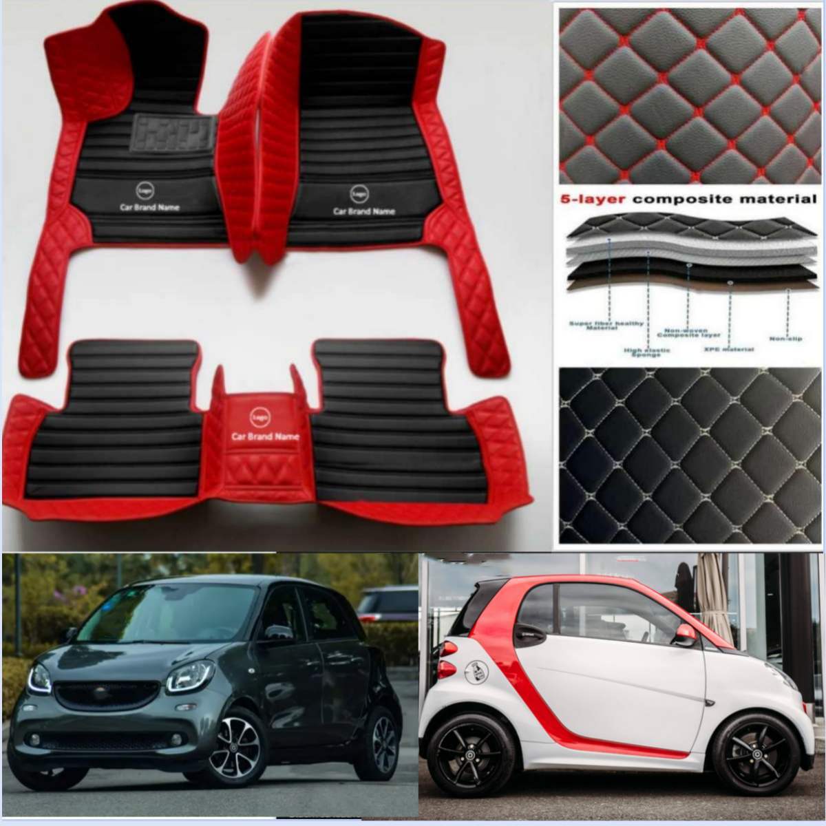Fit For Smart  Fortwo Forfour 2008-2020 Custom Car Floor Mats Waterproof Carpets