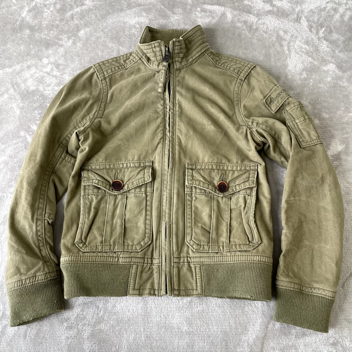 Abercrombie Fitch Harrison Jacket Women Small Army Green Full Zip NWOT 180