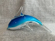 Murano Style Art Glass Blue Dolphin Paperweight