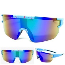 Oversized Classic VINTAGE RETRO SPORTY Style WRAP AROUND SUN GLASSES Blue Frame
