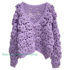Womens Fashion Handmade Crochet Flower V Neck Knitted Sweater Cardigan Coat New