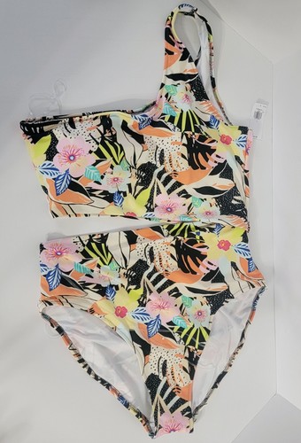 Old Navy Women size L Swimsuit One Shoulder Side Cutout One Piece Beach Tropical