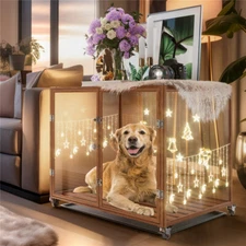 Aluminium Alloy Dog Crate Kennel Cage Furniture Side Table Tempered Glass Panels