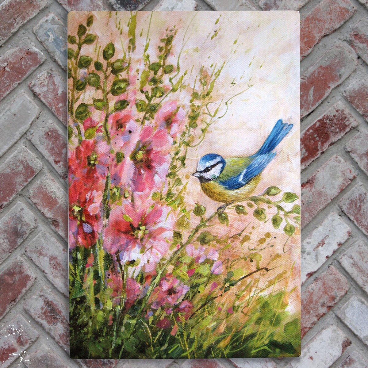 Ceramic Printed Picture Tile ""Hollyhock Sway"" By Judith Yates Boxed 30cm x 20cm