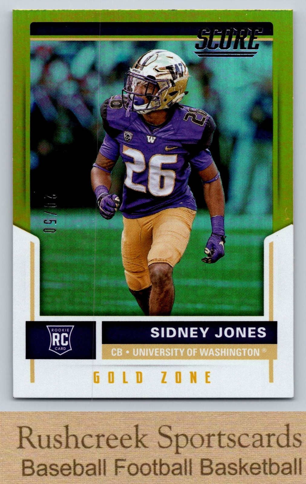 2017 Score #382 Sidney Jones /50 RC Rookie  Gold Zone