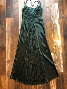 dark green satin gown