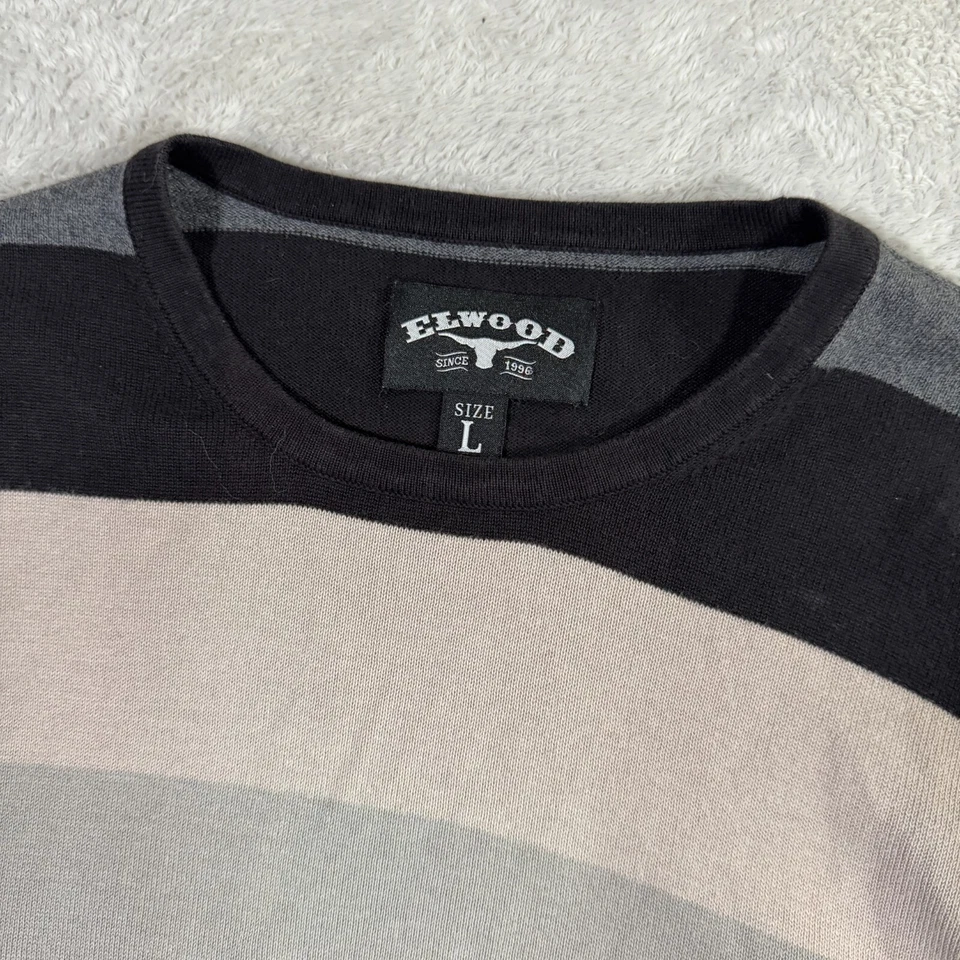 Suéter Pullover Elwood Para Hombre Grande Multi Rayas Tejido Manga Raglán Cuello Redondo Foto 3 de 4