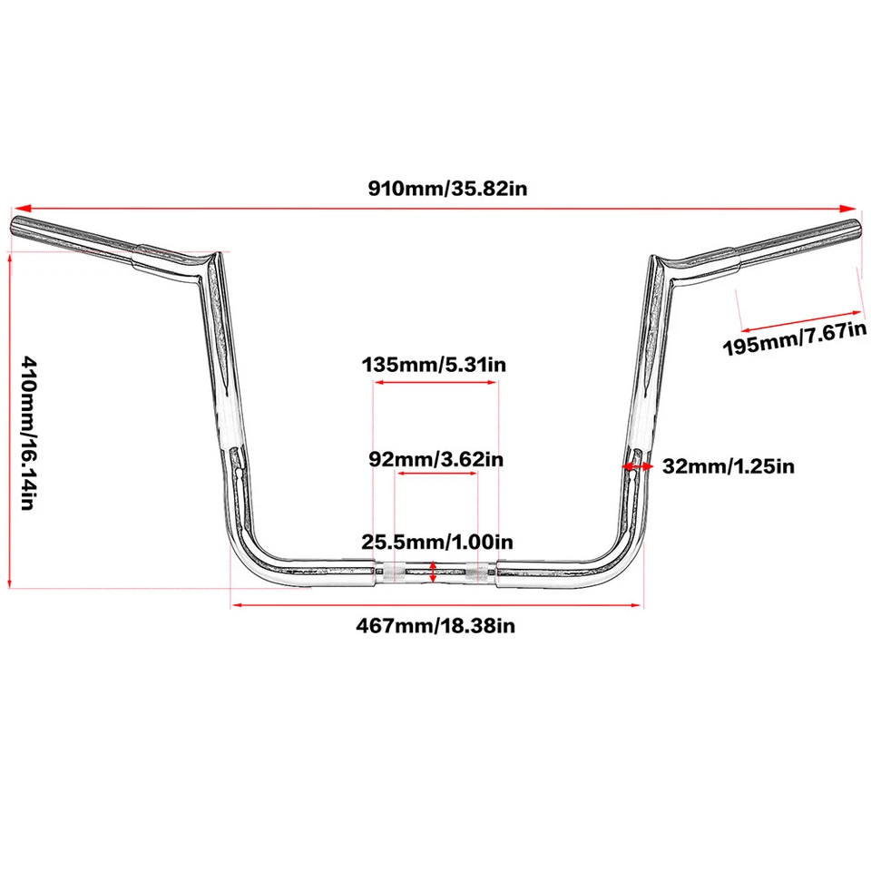 16" Meathook Ape Hanger Chrome Handlebar For Harley Electra Glide Classic FLHTC Foto 2 de 4