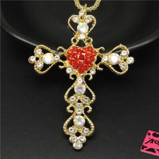 New Fashion Women Red Golden Cross Prayer AB Crystal Pendant China Necklace