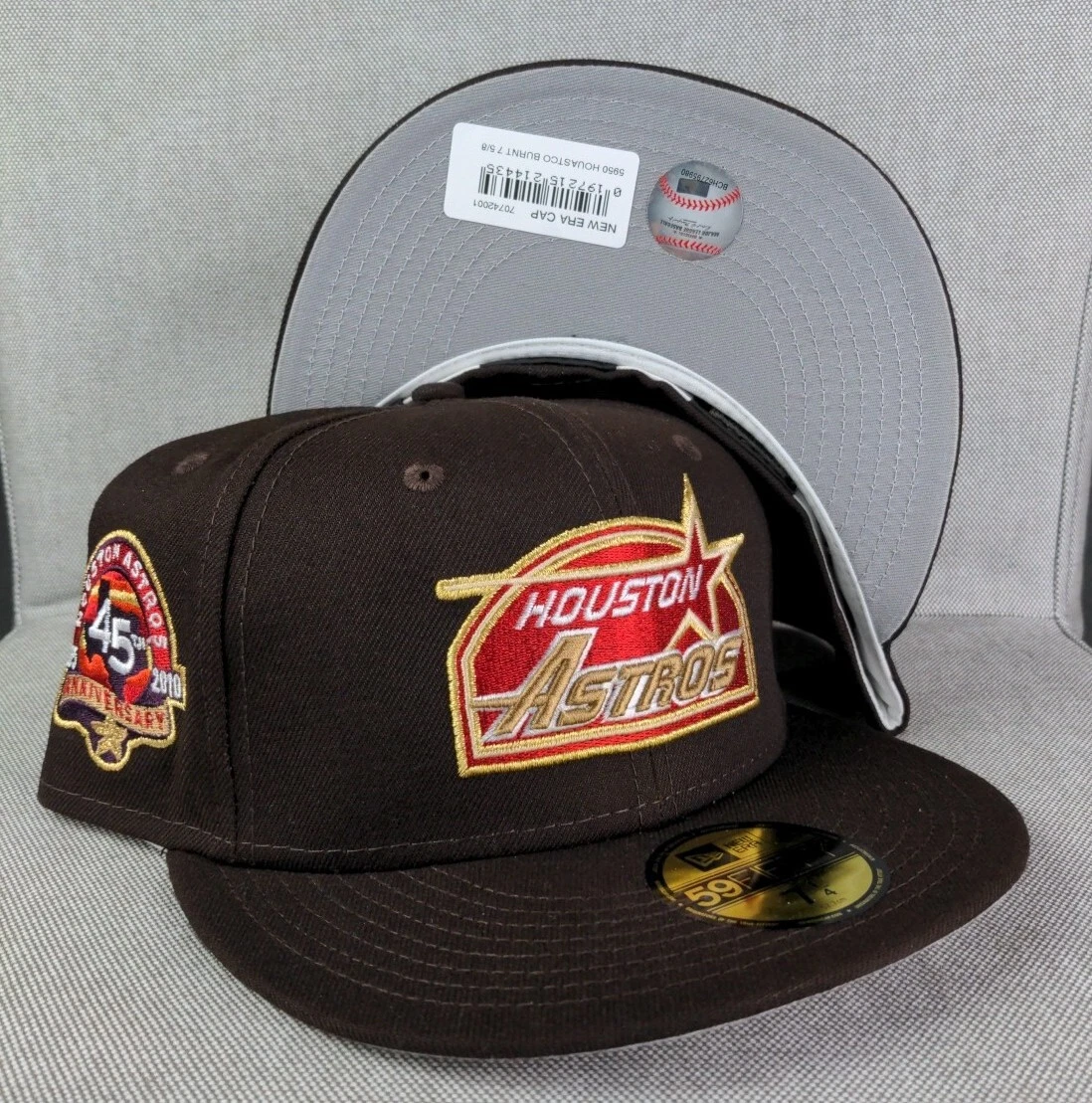7 1 4 New Era Houston Astros 45 Years 59Fifty Fitted Hat BURNT GOLD Metallic Red