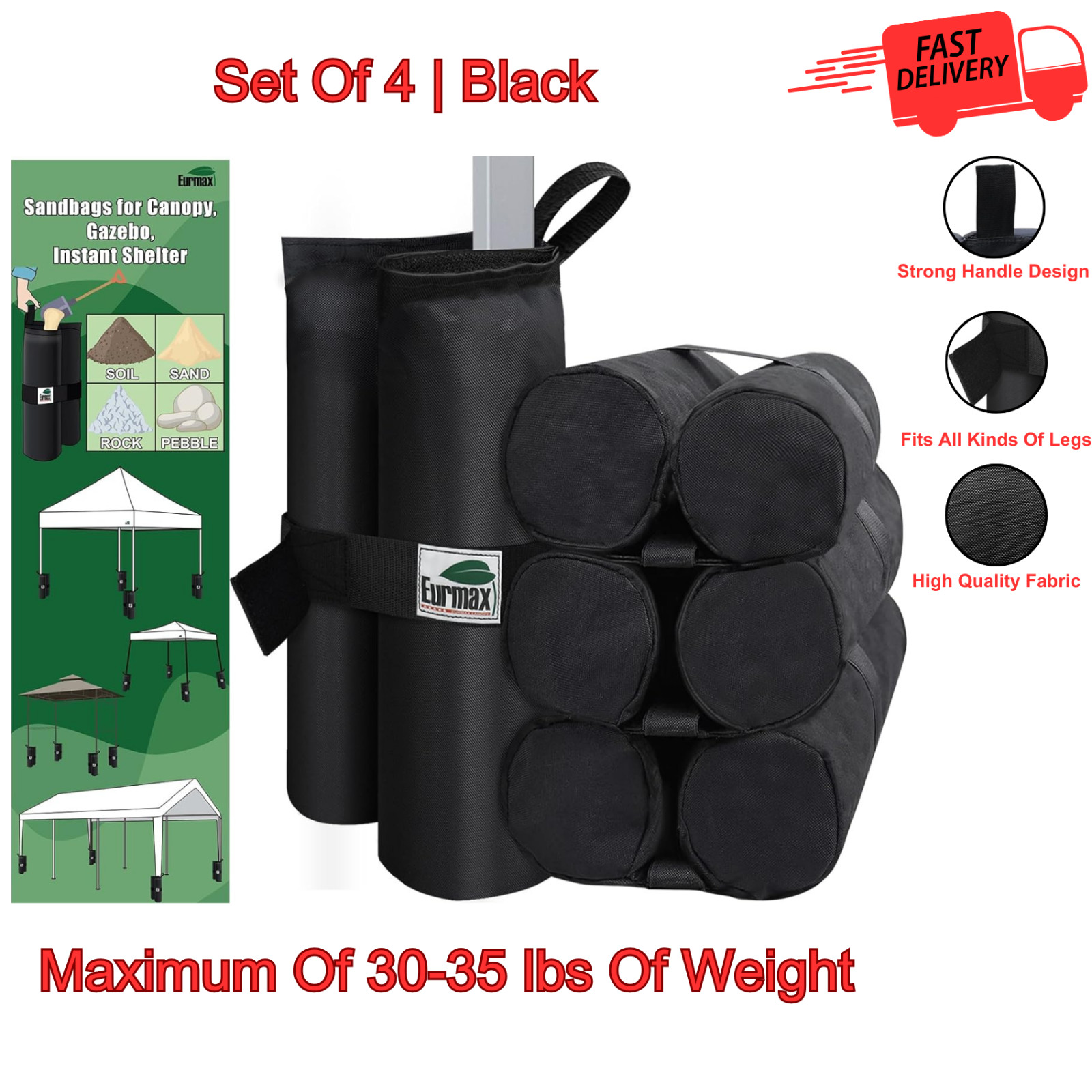 Weight Bags for Pop-up Canopy, Set of 4, Sand Fillable, Outdoor Shelter Weights