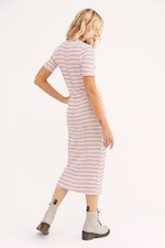 NEW FREE PEOPLE FP BEACH Sz S LULU STRIPED HENLEY MIDI RIBBED V NECK DRESS