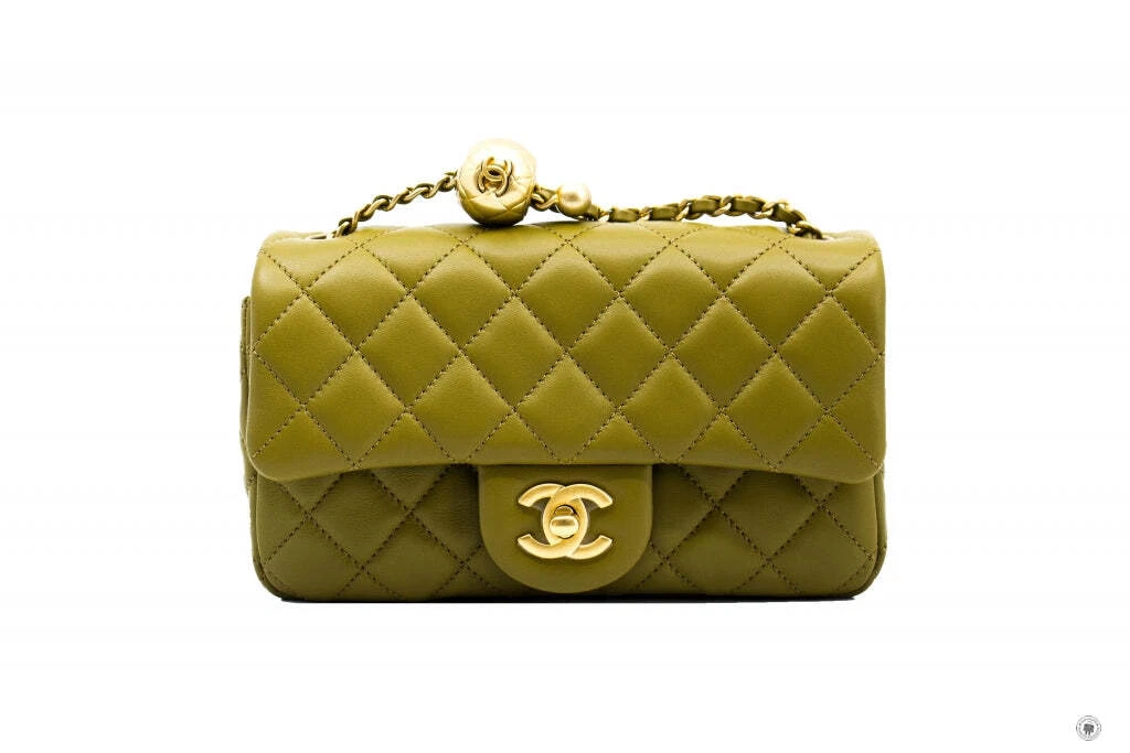 CHANEL, Bags, Chanel Green Lambskin Quilted Mini Flap Bag