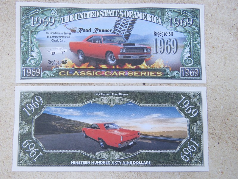 1969 Plymoth Road Runner Classic Car Series ~ $1,000,000 One Million Dollars 