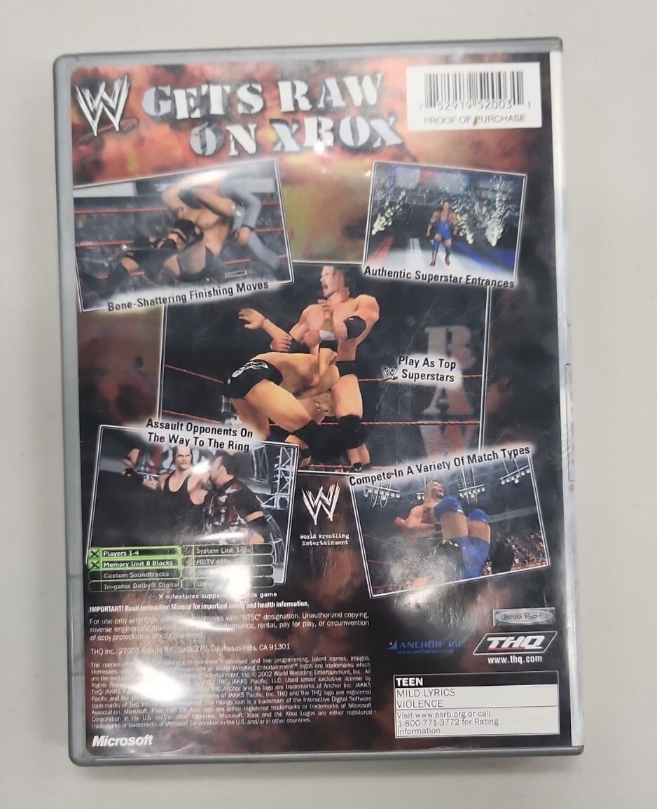 WWE Raw (Microsoft Xbox, 2002) With Original Case (No Manual) Platinum  Hits