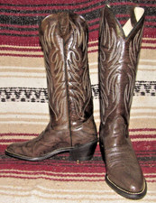 Women's VTG Unbranded Marbled Chocolate Leather Cowboy Boots 5 M NEW Made in USA