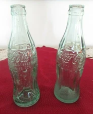 Vintage Two (2) Coca Cola  Green 6 oz  Hobble Skirt Bottles #G880(pl)