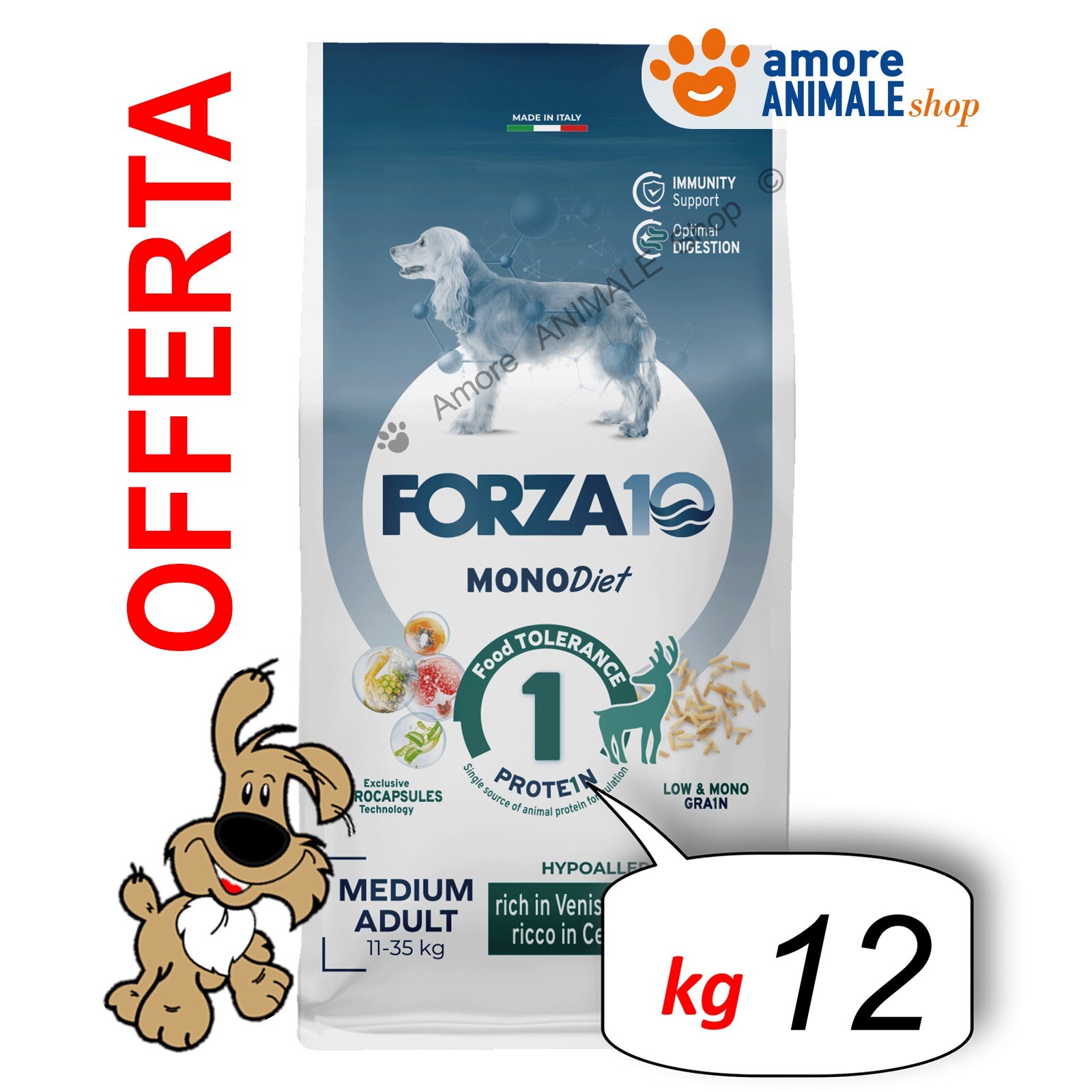 Forza10 Dog Monodiet → Cervo e Patate - Medium Adult - 12 kg - Per Cane, Cani