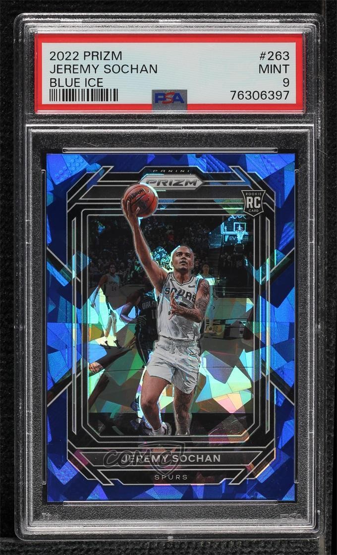 2022-23 Panini Prizm Blue Ice Prizm 102/125 Jeremy Sochan #263 PSA 9 MINT 14t3