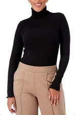 Encore by Idina Menzel Rib Turtleneck Lettuce Edge Long Sleeve Black XL NEW