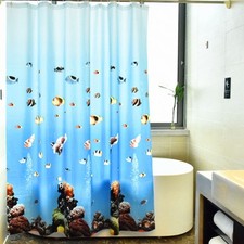 Hooks Underwater World Toilet Partition Shower Curtain Bathroom Extra Long Drop