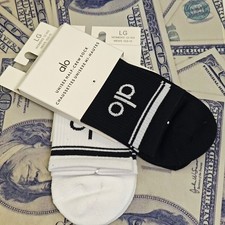 Alo Mid-Calf Socks Black  White  L  Breathable Solid-Color Yoga  Athletic