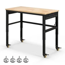 48" Adjustable Workbench w/ Universal Lockable Wheels Power Outlet Workshop
