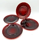 Vintage Set Of 4 Anchor Hocking Royal Ruby Red Bubble Glass Dinner Plates 9 3/8"