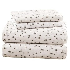 Flannel Sheets Size- 4 Pieces Ultra Soft Warm Sheet Set, Cozy Full Grey Stars
