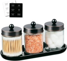 3 Pack Glass Apothecary Jars with Acrylic Vanity Tray Bathroom Jars with Lids