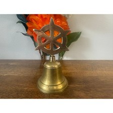Vintage Brass Ship Wheel Bell Nautical Hand Bell Brass Decor Collectible MCM