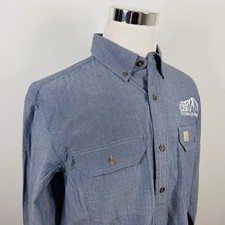 NWT Carhartt Large Relaxed Ft Work Shirt Chambray Blue Wash Button Down Cotton