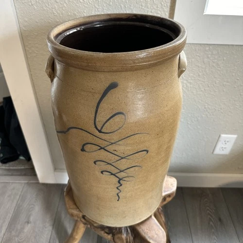 Antique Red Wing 6 gallon “Drop Eight”  Stoneware Crock Churn Salt Glaze
