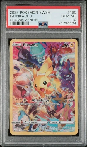 2023 POKEMON SWORD & SHIELD CROWN ZENITH #160 FULL ART/PIKACHU PSA 10