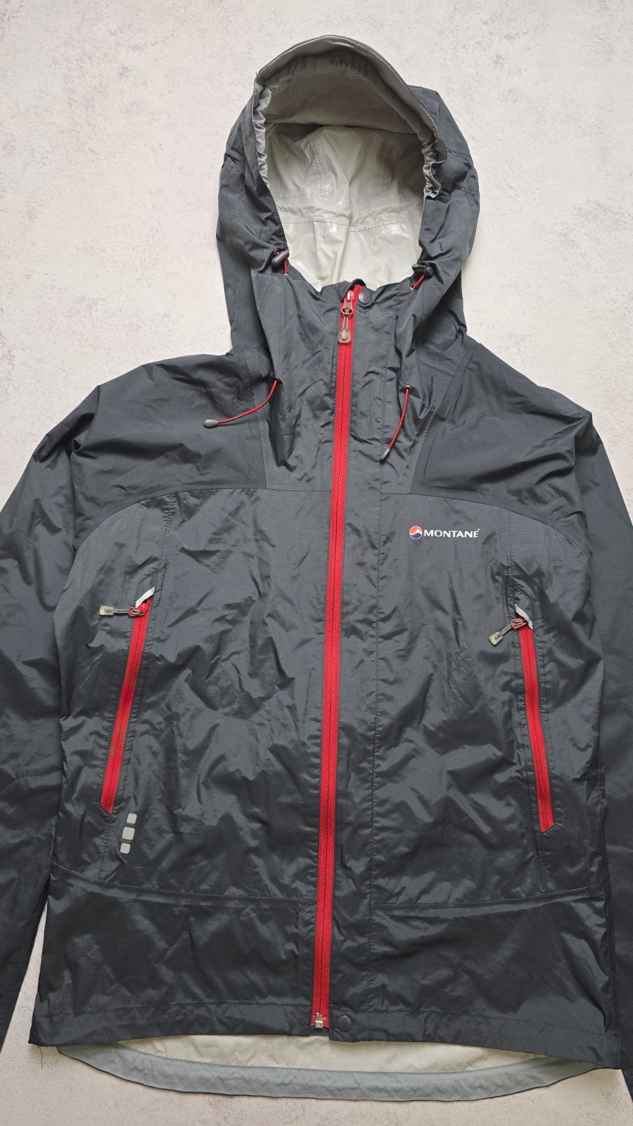 Montane Pertex Shield Waterproof Hooded Rain Jacket Black Red Lightweight Shell image 9