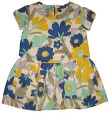 Little Girl's TEA COLLECTION Lily Drop Waist Blue-Yellow Flowers S/S Dress 4