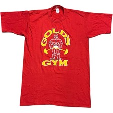 Vintage 80s Gold s Gym T-Shirt Red Medium Bodybuilder Logo Muscle Venice Beach
